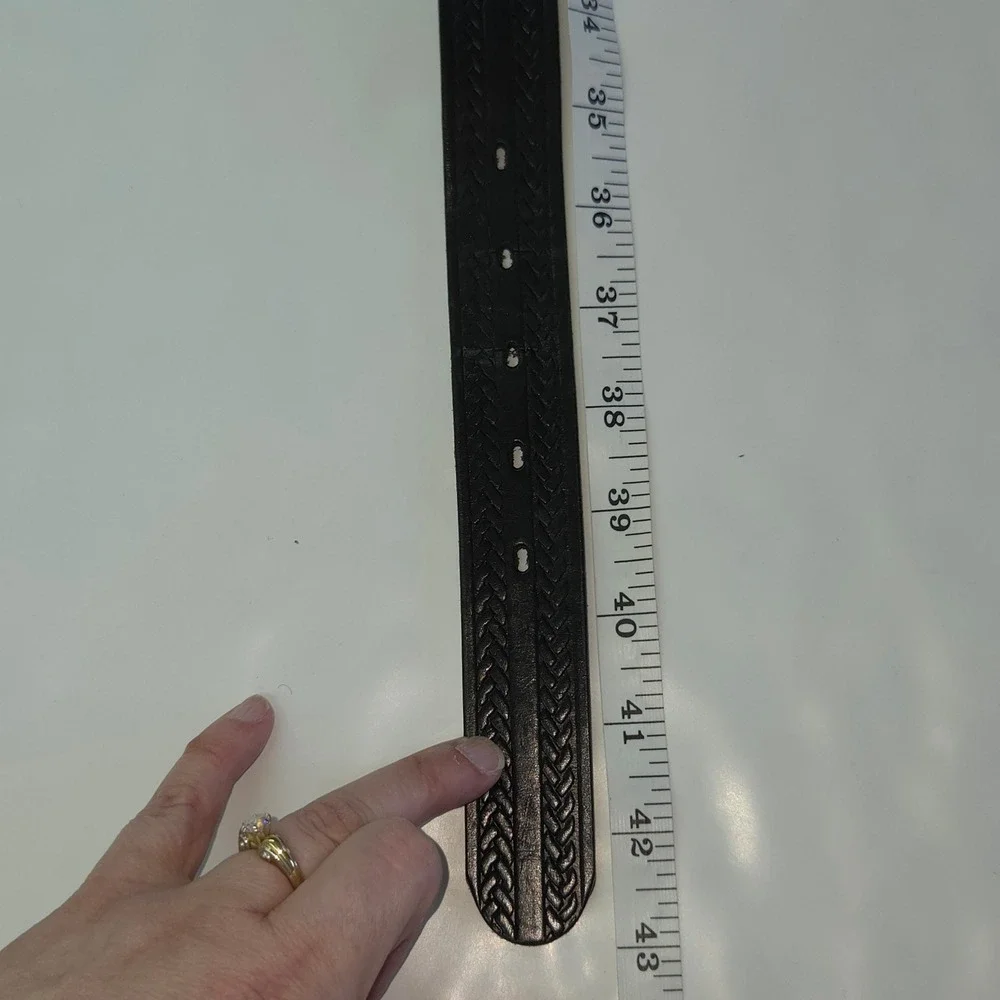 Genuine Leather Basketweave Belt Mens 36 Black Embossed Made in USA 8401